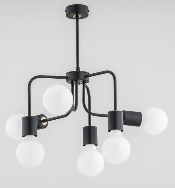 Deckenlampe Metall 6-flammig Schwarz E27 L:45 cm Retro