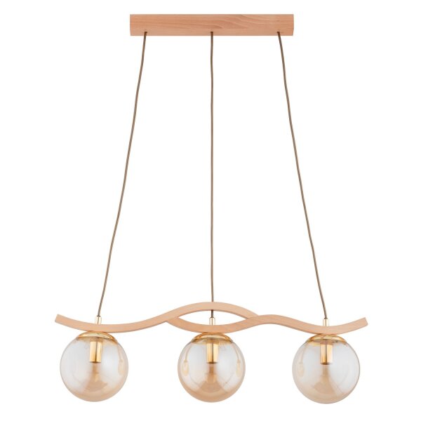 Hängelampe 3-flammig Holz Bernstein Natur E14 L:68 cm
