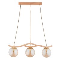 H&auml;ngelampe 3-flammig Holz Bernstein Natur E14 L:68 cm
