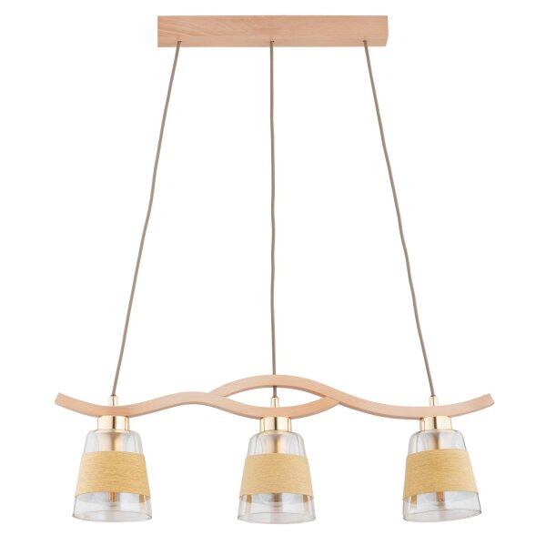 Hängelampe Holz Bernstein Natur 3-flammig E14 L:68 cm