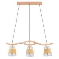 H&auml;ngelampe Holz Bernstein Natur 3-flammig E14 L:68 cm