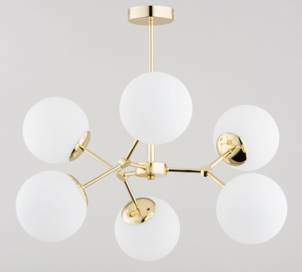 Deckenlampe Gold 6-flammig Glas Weiß E14 B:58 cm Modern