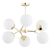 Deckenlampe Gold 6-flammig Glas Wei&szlig; E14 B:58 cm Modern