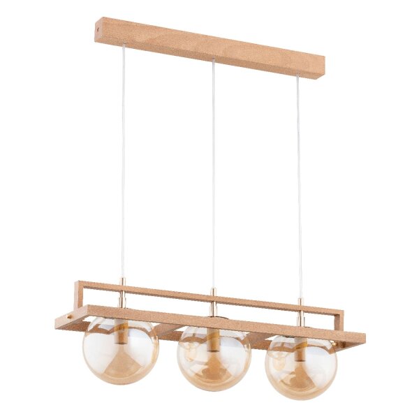 Hängelampe 3-flammig Holz Glas Bernstein E14 L:61 cm