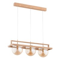 Hängelampe 3-flammig Holz Glas Bernstein E14 L:61 cm