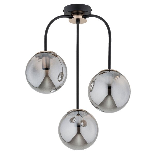 Deckenleuchte 3-flammig Rauchglas Schwarz E14 H:47 cm