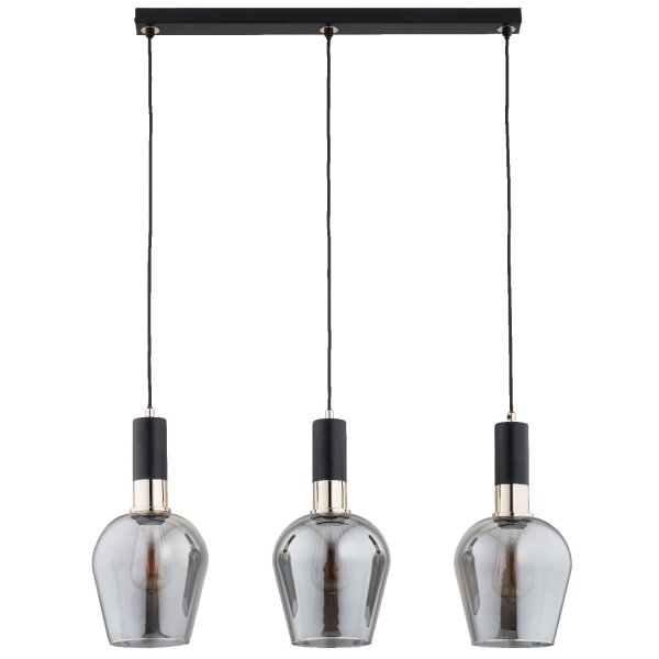 Pendelleuchte 3-flammig Rauchglas Schwarz E27 L:70 cm