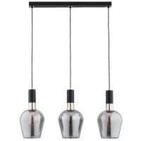 Pendelleuchte 3-flammig Rauchglas Schwarz E27 L:70 cm