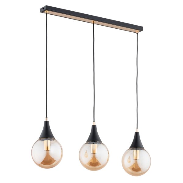 Hängelampe 3-flammig Glas Schwarz Bernstein E14 L:63 cm