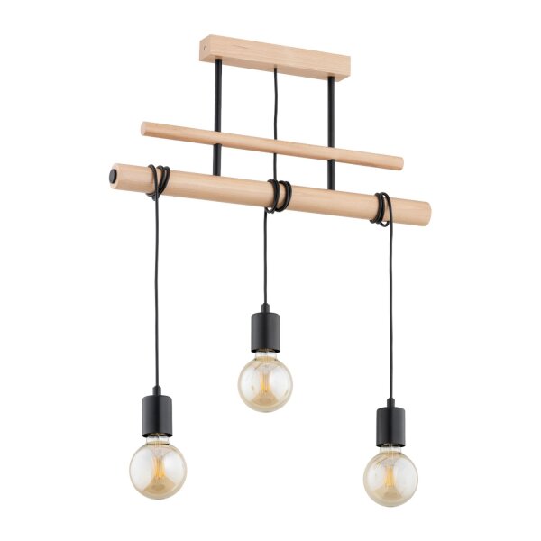 Hängelampe Holz Natur 3-flammig E27 L:60 cm wohnlich