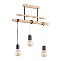 H&auml;ngelampe Holz Natur 3-flammig E27 L:60 cm wohnlich