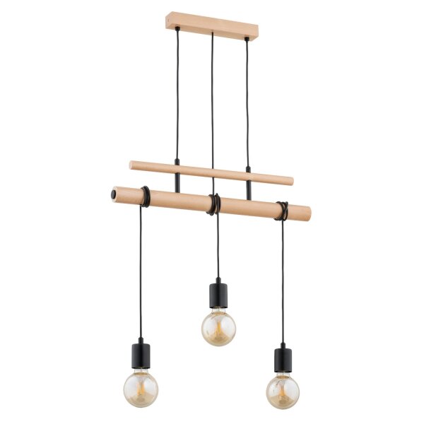 Hängelampe 3-flammig Holz Natur E27 L:60 cm dekorativ