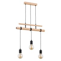 H&auml;ngelampe 3-flammig Holz Natur E27 L:60 cm dekorativ