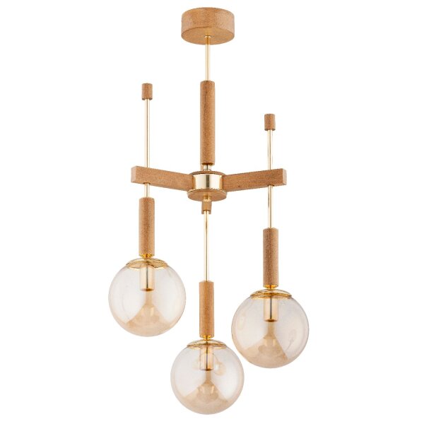 Deckenlampe 3-flammig Holz Glas Bernstein E14 B:38 cm