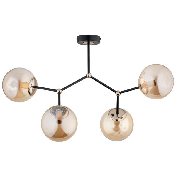 Deckenlampe Metall Glas Schwarz Bernstein E14 L:64 cm