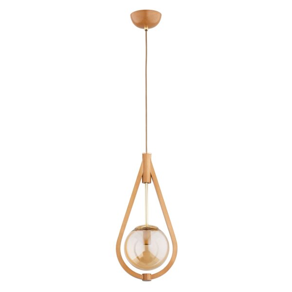 Pendelleuchte Glas Holz Bernstein Natur E14 L:21 cm