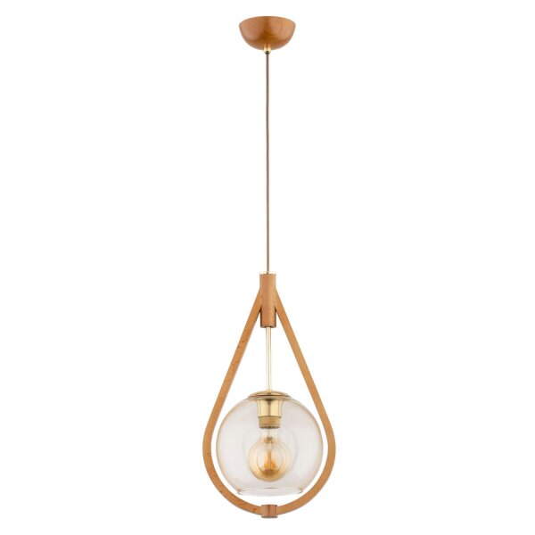 Hängelampe Skandinavisch Glas Holz Bernstein E27 24 cm