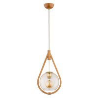 H&auml;ngelampe Skandinavisch Glas Holz Bernstein E27 24 cm