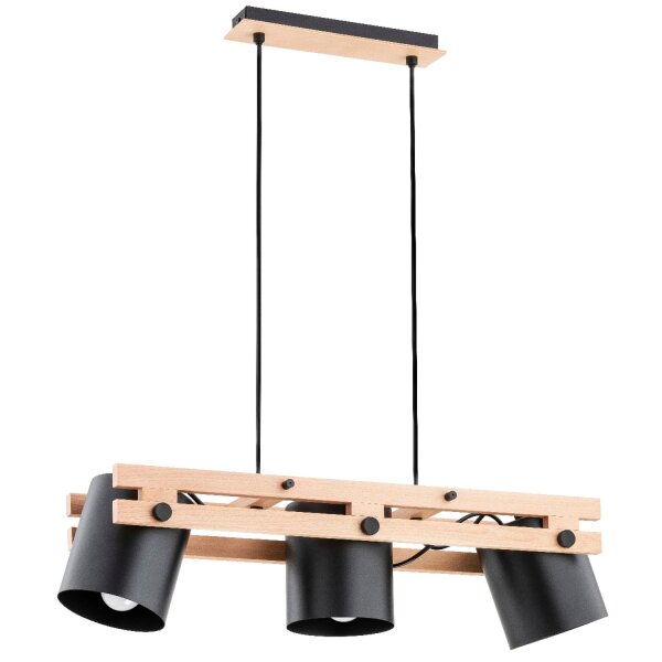 Hängelampe schwenkbar 3-flammig Holz Metall E27 L:62 cm