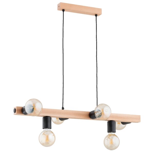 Hängelampe 6-flammig Holz Natur E27 L:80 cm wohnlich