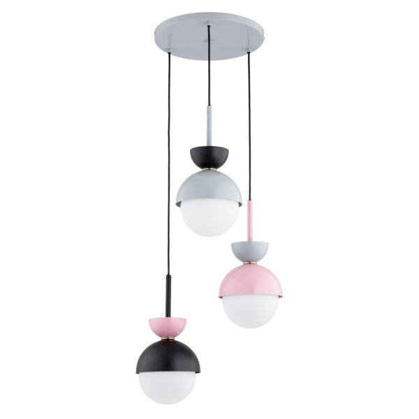 Pendelleuchte Glas Schwarz Grau Pink E14 L:45 cm 3-flmg