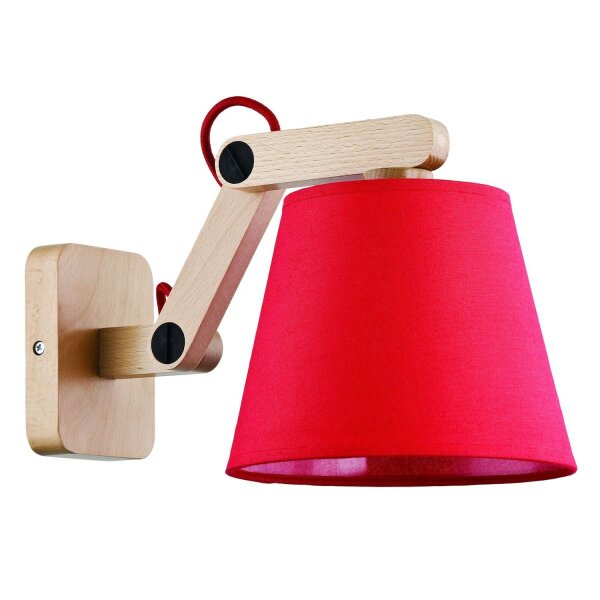 Wandspot schwenkbar Holz Stoff Rot E27 H:24 cm blendarm