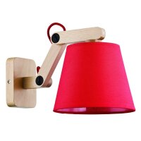 Wandspot schwenkbar Holz Stoff Rot E27 H:24 cm blendarm