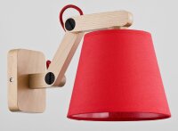 Wandspot schwenkbar Holz Stoff Rot E27 H:24 cm blendarm