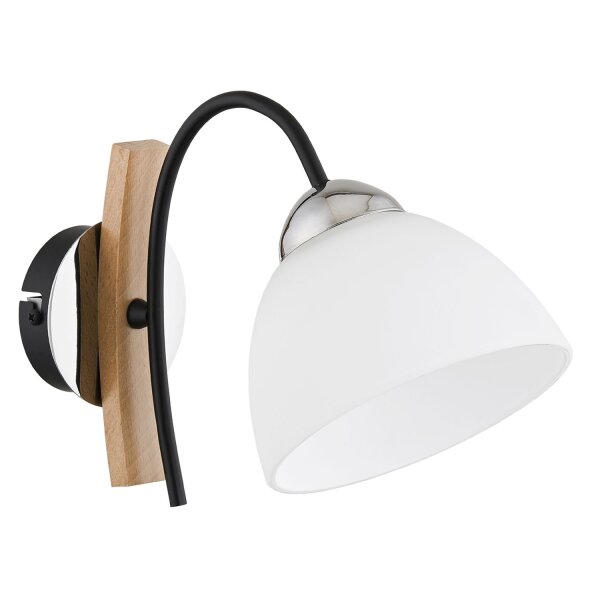 Wandlampe Glas Holz Natur E27 B:15 cm Skandinavisch