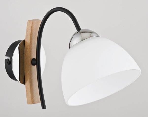 Wandlampe Glas Holz Natur E27 B:15 cm Skandinavisch