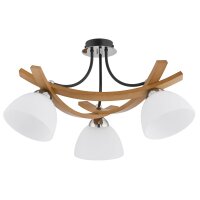 Deckenlampe 3-flammig Holz Glas Wei&szlig; Natur E27 44 cm