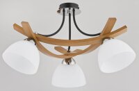 Deckenlampe 3-flammig Holz Glas Weiß Natur E27 44 cm