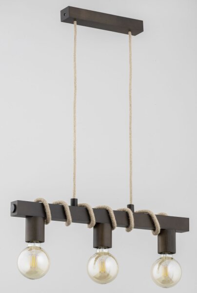 Pendelleuchte 3-flammig Holz Schwarz E27 L:60 cm Skandi