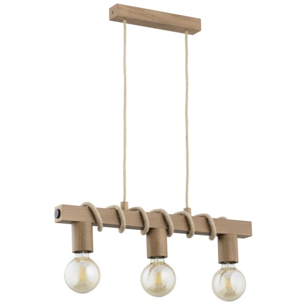 Hängelampe Holz Skandi 3-flammig E27 L:60 cm dekorativ