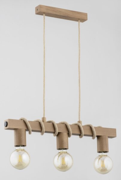 Hängelampe Holz Skandi 3-flammig E27 L:60 cm dekorativ