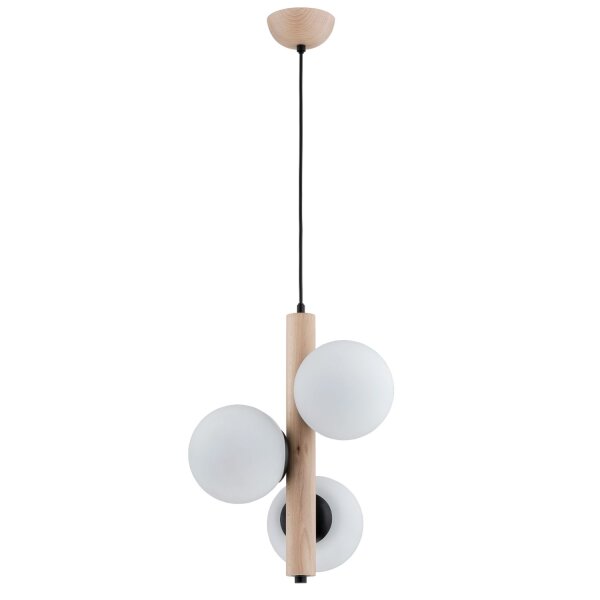 Pendelleuchte 3-flammig Holz Glas Natur E14 L:35 cm