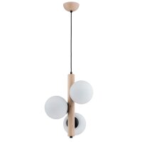Pendelleuchte 3-flammig Holz Glas Natur E14 L:35 cm