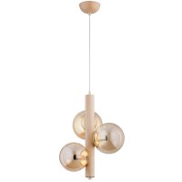 H&auml;ngelampe 3-flammig Holz Bernstein Glas E14 L:35 cm