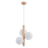 Pendelleuchte 3-flammig Glas Holz E14 L:35 cm Modern