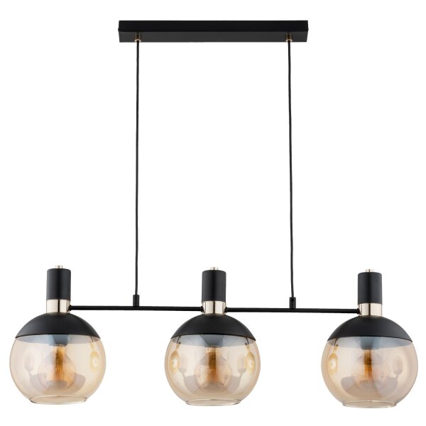 Hängelampe Glas Schwarz Bernstein 3-flammig E27 L:85 cm