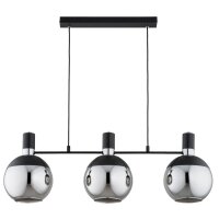 H&auml;ngelampe 3-flammig Glas Schwarz Chrom E27 L:85 cm