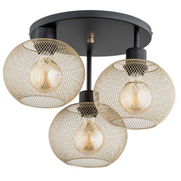 Deckenlampe 3-flammig Metall Schwarz Gold E27 B:43 cm