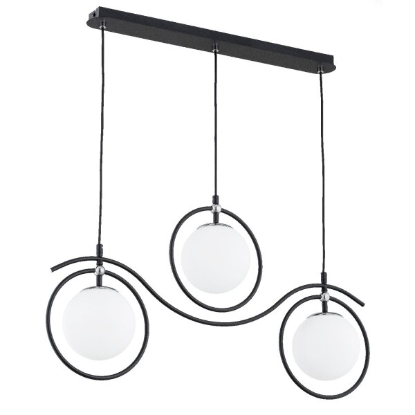 Pendelleuchte 3-flammig Glas Metall Schwarz E14 L:78 cm