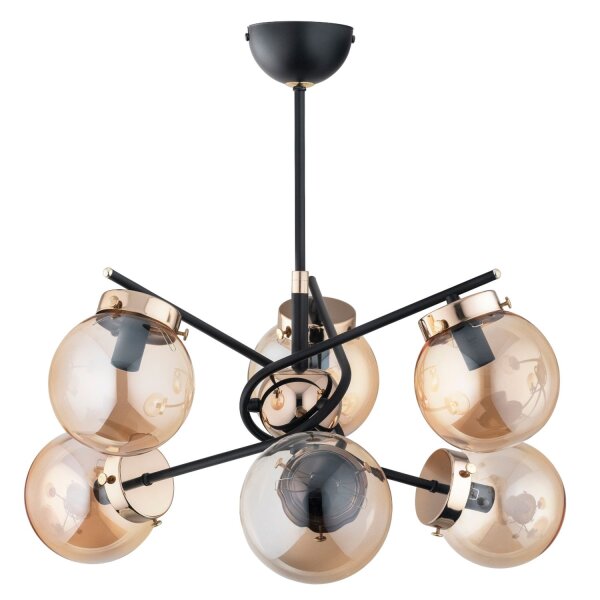 Deckenlampe Schwarz Glas Bernstein E14 B:60 cm 6-flmg