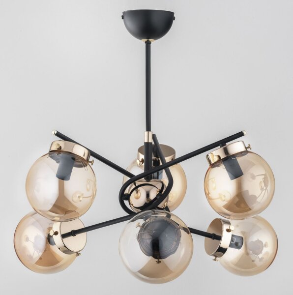 Deckenlampe Schwarz Glas Bernstein E14 B:60 cm 6-flmg