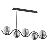 H&auml;ngelampe 5-flammig Rauchglas Schwarz E14 L:97 cm