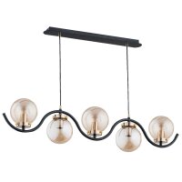 H&auml;ngelampe 5-flammig Glas Schwarz Bernstein E14 L:97 cm