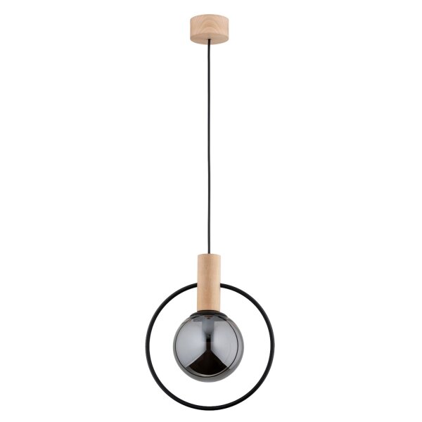 Pendelleuchte Rauchglas Holz E14 L:27,5 cm dekorativ
