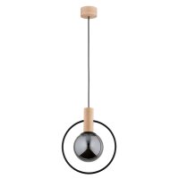 Pendelleuchte Rauchglas Holz E14 L:27,5 cm dekorativ