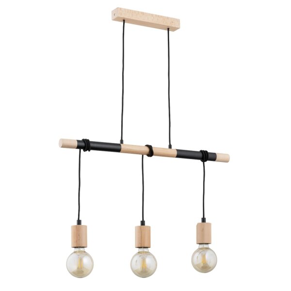 Hängelampe Holz Natur 3-flammig E27 70 cm Skandinavisch